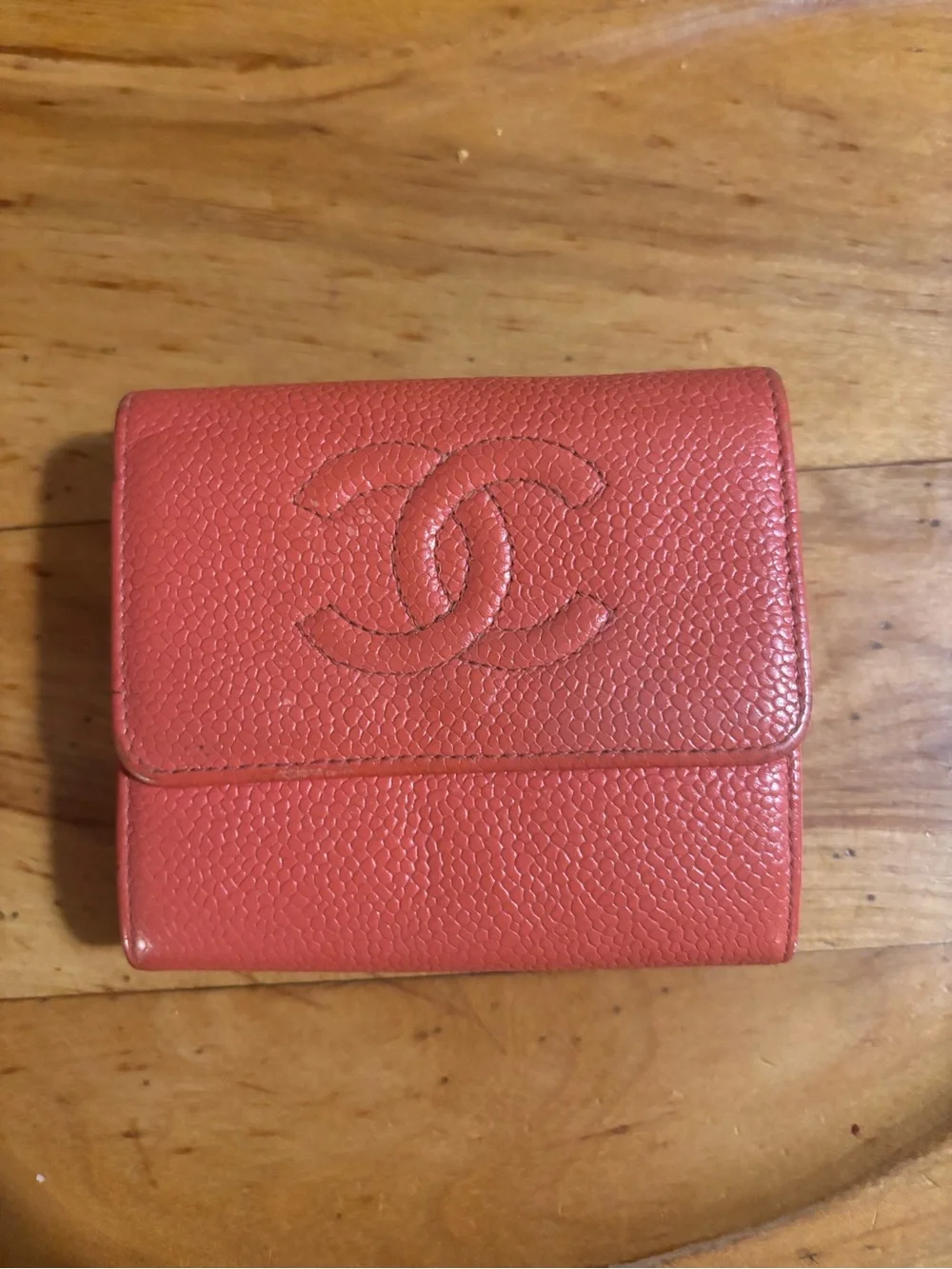 CHANEL Coral Textured Leather CC Compact Wallet